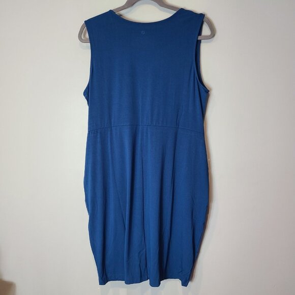 Betabrand Faux-Wrap Dress Blue Opal Pockets Stretch Size 2X New Art Deco - Picture 4 of 6